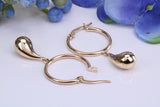 35 mm Long Dropper Hoop Earrings Made from 9ct Yellow Gold
