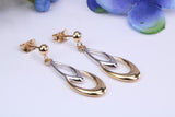 34 mm Long Two Tone Gold Dropper Earrings Made from 9ct Yellow Gold