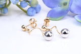 27 mm Long Two Tone Gold Ball Dropper Earrings Made from 9ct Yellow Gold