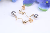 27 mm Long Two Tone Gold Ball Dropper Earrings Made from 9ct Yellow Gold