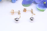 27 mm Long Two Tone Gold Ball Dropper Earrings Made from 9ct Yellow Gold