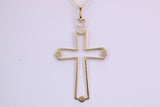 Simple 33 mm Long Cross Together with 16 Inch Long Chain, Made from Solid Yellow Gold with High Polished Finish