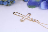 Simple 33 mm Long Cross Together with 16 Inch Long Chain, Made from Solid Yellow Gold with High Polished Finish