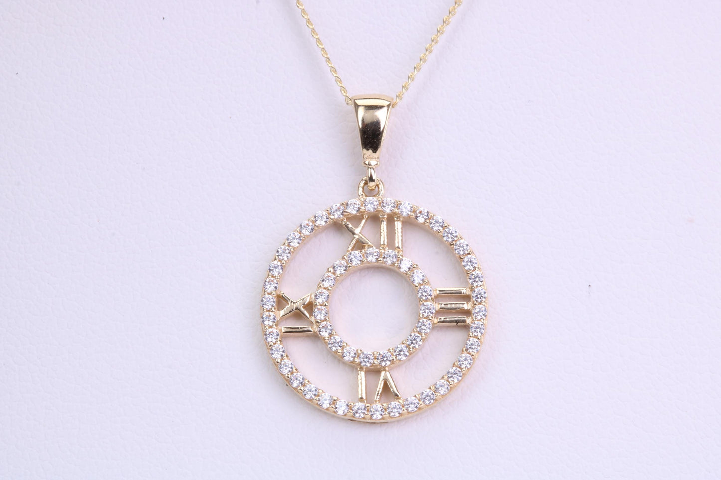 16 mm Round Yellow Gold Cubic Zirconia set Pendant with Chain, Gold and Diamond Look for a Fraction of the Cost