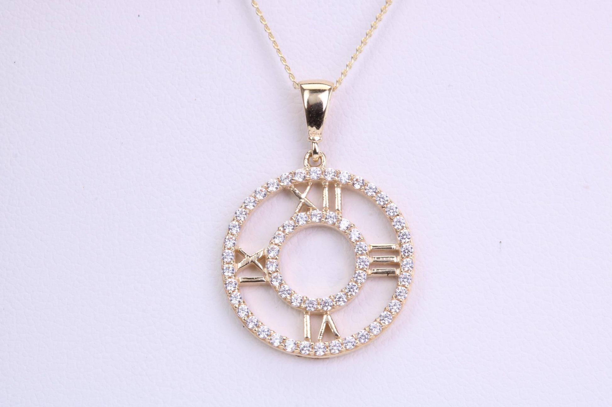 16 mm Round Yellow Gold Cubic Zirconia set Pendant with Chain, Gold and Diamond Look for a Fraction of the Cost