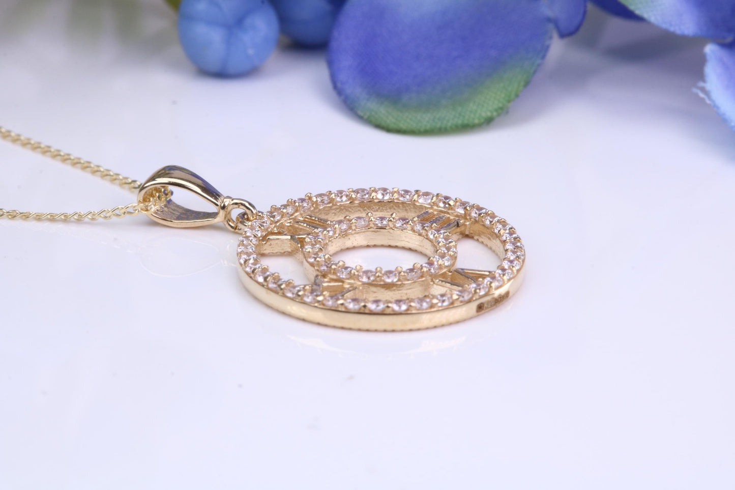 16 mm Round Yellow Gold Cubic Zirconia set Pendant with Chain, Gold and Diamond Look for a Fraction of the Cost