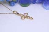 Small Solid Gold Cross Together with 16 Inch Long Chain, Made from Solid Yellow Gold with High Polished Finish