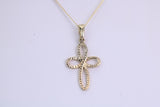 Small Solid Gold Cross Together with 16 Inch Long Chain, Made from Solid Yellow Gold with High Polished Finish