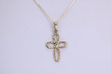 Small Solid Gold Cross Together with 16 Inch Long Chain, Made from Solid Yellow Gold with High Polished Finish
