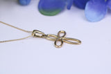 Small Solid Gold Cross Together with 16 Inch Long Chain, Made from Solid Yellow Gold with High Polished Finish
