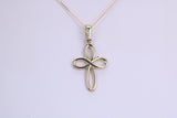 Small Solid Gold Cross Together with 16 Inch Long Chain, Made from Solid Yellow Gold with High Polished Finish
