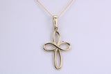 Small Solid Gold Cross Together with 16 Inch Long Chain, Made from Solid Yellow Gold with High Polished Finish