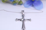 38 mm Long White Gold Cross Necklace Together with 16 Inch Long Chain, Made from Solid White Gold with High Polished Finish