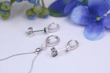 Natural Opal and Natural Diamonds set Necklace with Matching Dropper Earrings, Made From Solid White Gold