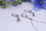 Natural Opal and Natural Diamonds set Necklace with Matching Dropper Earrings, Made From Solid White Gold