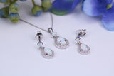 Natural Opal and Natural Diamonds set Necklace with Matching Dropper Earrings, Made From Solid White Gold