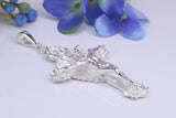 Large 67 mm Long Chunky and very Ornate Crucifix Necklace, Made From Solid Cast Silver, British Hallmarked