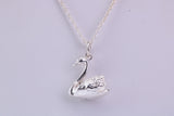 Swan Charm Necklace, made from solid cast Silver, complete with Silver Chain