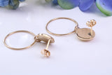 Round Disc Dropper Hoop Earrings Made from 9ct Yellow Gold