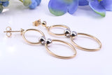 48 mm Long Dropper Hoop Earrings Made from 9ct Yellow and White Gold
