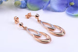 34 mm Long Teardrop Shaped Rose Gold Dropper Earrings, Made From 9ct Gold