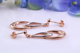 34 mm Long Teardrop Shaped Rose Gold Dropper Earrings, Made From 9ct Gold