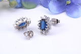 Blue Sapphire and Diamond Cluster Cubic Zirconia set Earrings, Very Dressy, Made from Solid 925 Grade Sterling Silver