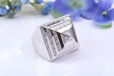 Very large Cubic Zirconia set Pyramid ring, made from solid cast silver, Diamond set Look