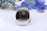 Large Green Rectangle cut C Z Gents Ring, Made from solid Silver, chunky looking ring