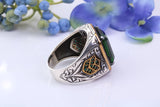 Large Green Rectangle cut C Z Gents Ring, Made from solid Silver, chunky looking ring