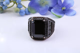 Large Rectangle cut Amethyst C Z Gents Ring, Made from solid Silver, chunky looking ring