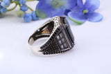 Large Rectangle cut Amethyst C Z Gents Ring, Made from solid Silver, chunky looking ring