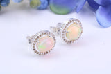 Real Opal and Diamonds set Oval Cluster Studs in Silver