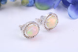 Real Opal and Diamonds set Oval Cluster Studs in Silver