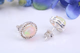Real Opal and Diamonds set Oval Cluster Studs in Silver