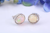 Real Opal and Diamonds set Oval Cluster Studs in Silver