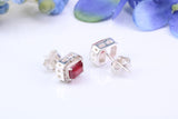 Real Ruby and Diamonds set Oval Cluster Studs in Silver