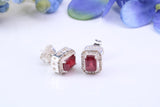 Real Ruby and Diamonds set Oval Cluster Studs in Silver