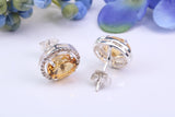 Real Citrine and Diamonds set Oval Cluster Studs in Silver