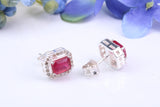 Real Ruby and Diamonds set Oval Cluster Studs in Silver
