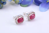 Real Ruby and Diamonds set Oval Cluster Studs in Silver
