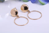 Round Disc Dropper Hoop Earrings Made from 9ct Yellow Gold