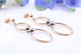 48 mm Long Dropper Hoop Earrings Made from 9ct Yellow and White Gold