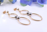 48 mm Long Dropper Hoop Earrings Made from 9ct Yellow and White Gold