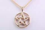 22 mm Round Pentagram Pendant, Made from Solid Yellow Gold, Your Choice of Precious Metals and Chain Option, with British Hallmark