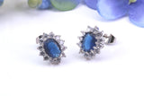 Blue Sapphire and Diamond Cluster Cubic Zirconia set Earrings, Very Dressy, Made from Solid 925 Grade Sterling Silver