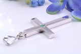 Natural Emerald set Very Large 65 mm Long Chunky Cross, Made From Solid Cast Silver, Optional Silver Chain Included, British Hallmarked