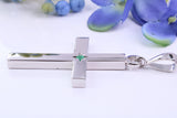Natural Emerald set Very Large 65 mm Long Chunky Cross, Made From Solid Cast Silver, Optional Silver Chain Included, British Hallmarked