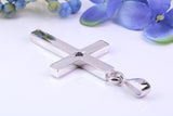 Natural Sapphire set Very Large 65 mm Long Chunky Cross, Made From Solid Cast Silver, Optional Silver Chain Included, British Hallmarked