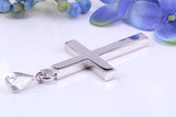 Natural Sapphire set Very Large 65 mm Long Chunky Cross, Made From Solid Cast Silver, Optional Silver Chain Included, British Hallmarked
